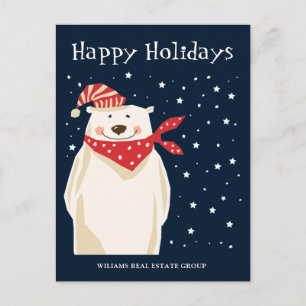 Polar Bear Santa Hat Christmas Corporate Greeting Postcard