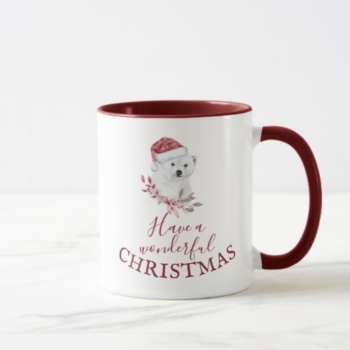 Polar bear Santa hat Merry Christmas cute  Mug