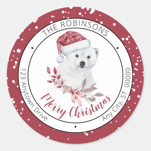 Polar Bear  Santa Hat Merry Christmas Family Classic Round Sticker
