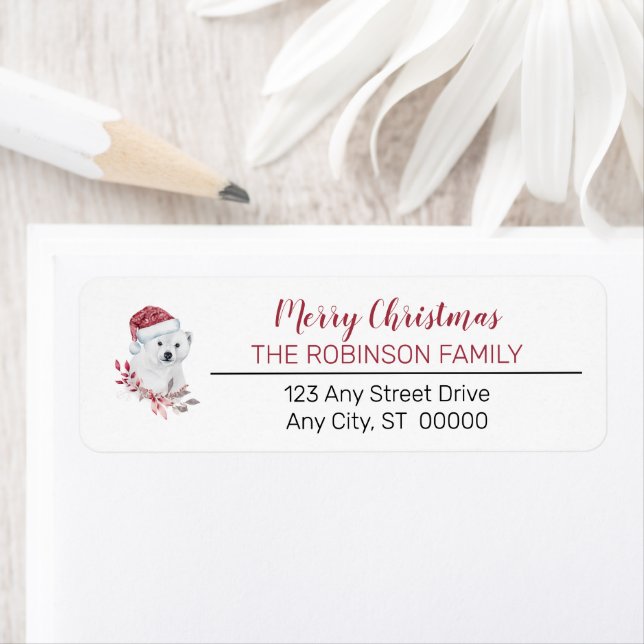 Polar Bear | Santa Hat Merry Christmas Family Label (Insitu)