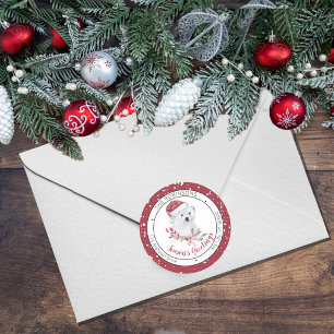Polar Bear Santa Hat Season's Greetings Family Classic Round Sticker