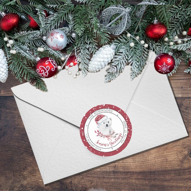 Polar Bear | Santa Hat Season's Greetings Family Classic Round Sticker (Creator Uploaded)