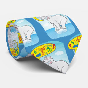 Polar bear saying bad words standing on tiny ice neck tie