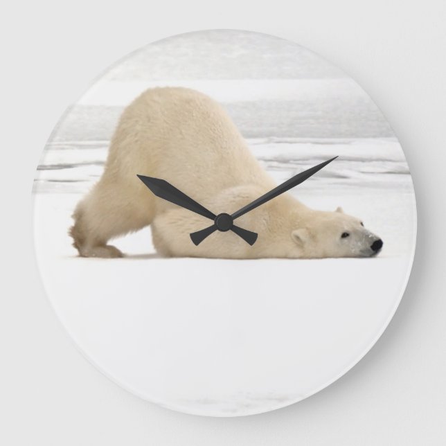 Polar bear scratching itself on frozen tundra large clock (Front)