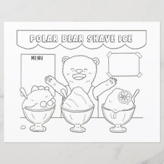 Polar Bear Shave Ice kids Coloring Page / Sheet