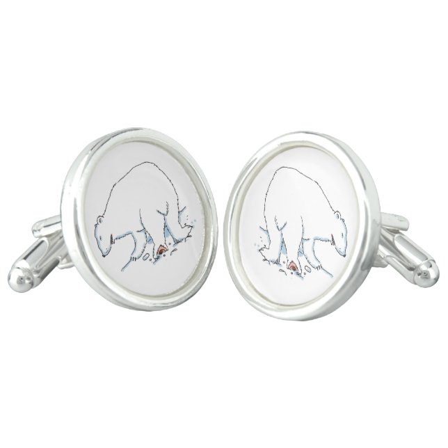Polar Bear silver plated cufflinks (Angled)