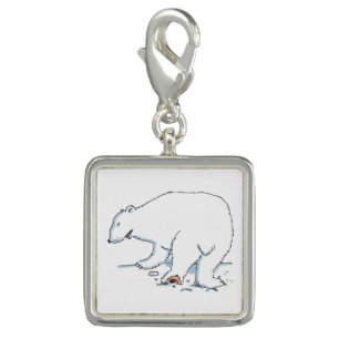 Polar Bear silver square charm
