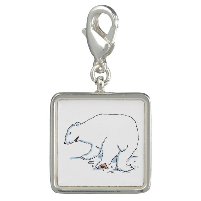 Polar Bear silver square charm (Front)