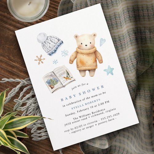 Polar Bear  Simple Cute Cozy Winter Baby Shower Invitation