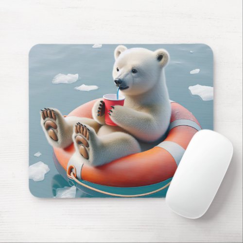 Polar Bear Sipping a Drink Mouse Pad