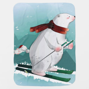 Polar Bear Skiing Gift For Baby Blanket