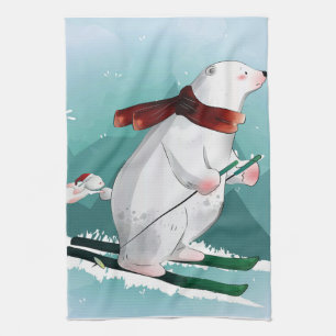 Polar Bear Skiing   Gift For Baby Kitchen Towel