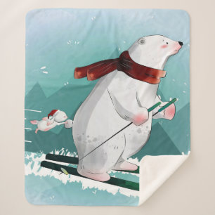 Polar Bear Skiing Gift For Baby Sherpa Blanket