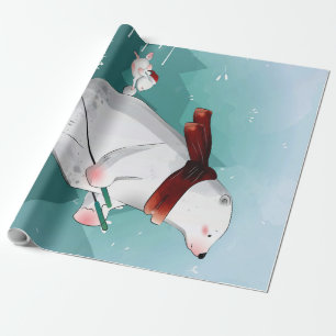 Polar Bear Skiing Gift For Baby Wrapping Paper