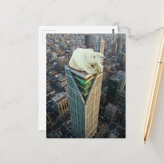 Polar Bear Skyscraper Surreal Scene Postcard (Front/Back In Situ)