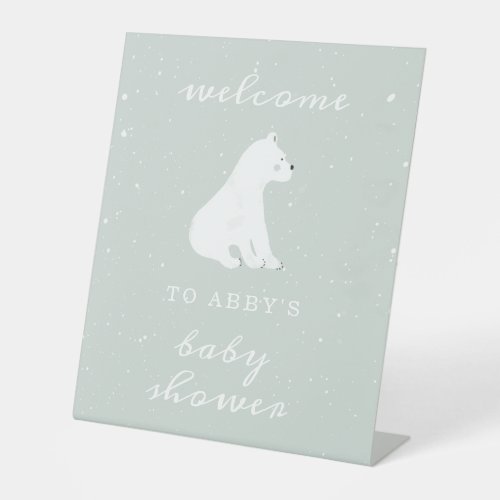 Polar Bear Snow Blue Baby Shower Welcome Pedestal Sign