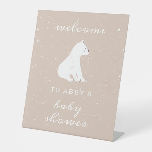 Polar Bear Snow Girl Baby Shower Welcome Pedestal Sign