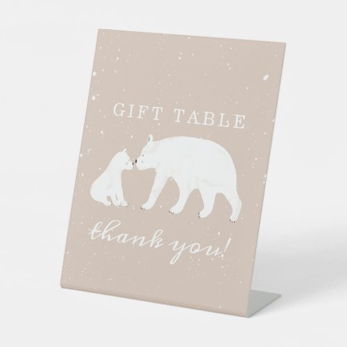 Polar Bear Snow Girl Mama Baby Shower Gift Table Pedestal Sign