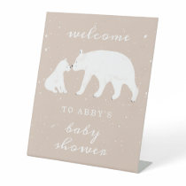 Polar Bear Snow Girl Mama Baby Shower Welcome Pedestal Sign