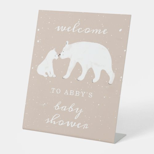 Polar Bear Snow Girl Mama Baby Shower Welcome Pedestal Sign