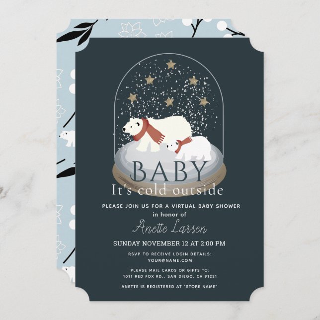 Polar Bear Snow Globe Virtual Baby Shower Invitation (Front/Back)