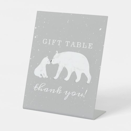 Polar Bear Snow Gray Mama Baby Shower Gift Table Pedestal Sign