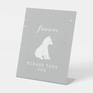 Polar Bear Snow Neutral Baby Shower Favors Pedestal Sign