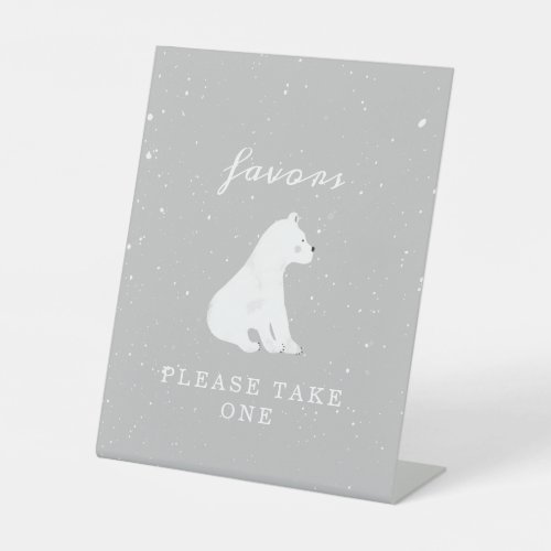 Polar Bear Snow Neutral Baby Shower Favors Pedestal Sign