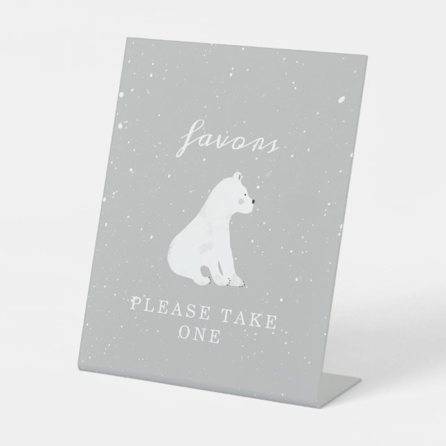 Polar Bear Snow Neutral Baby Shower Favors Pedestal Sign (Front)