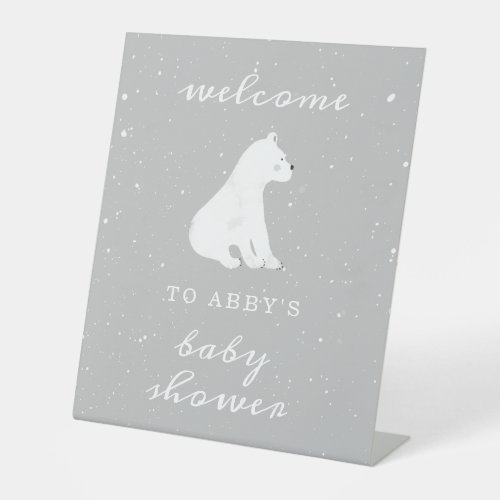 Polar Bear Snow Neutral Baby Shower Welcome Pedestal Sign