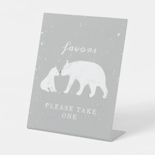Polar Bear Snow Neutral Mama Baby Shower Favors Pedestal Sign