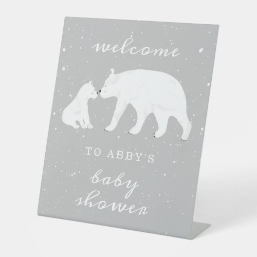 Polar Bear Snow Neutral Mama Baby Shower Welcome Pedestal Sign