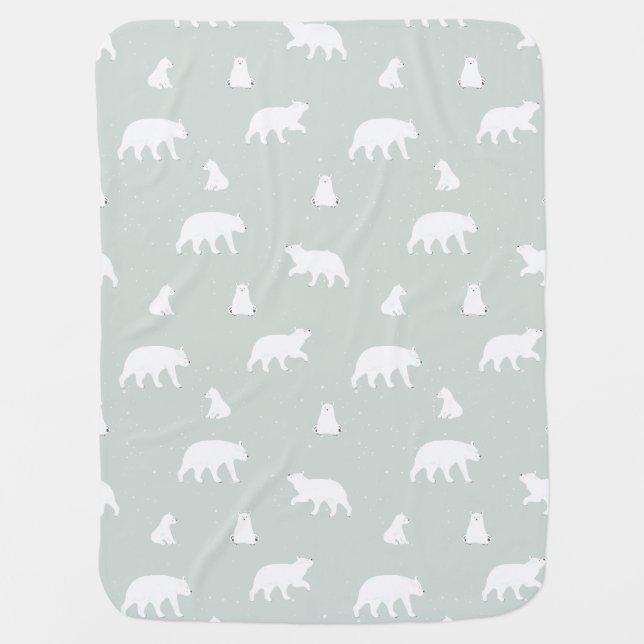 Polar Bear Snow Pattern Blue Baby Blanket (Front)