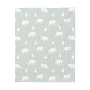 Polar Bear Snow Pattern Blue Fleece Blanket
