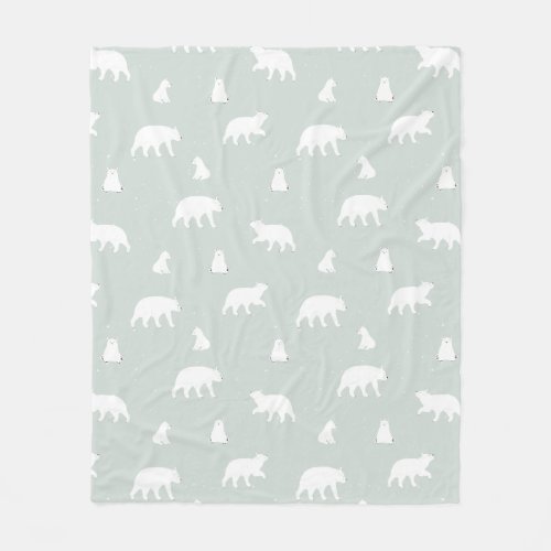 Polar Bear Snow Pattern Blue Fleece Blanket