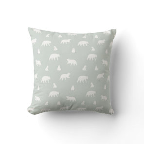 Polar Bear Snow Pattern Blue Throw Pillow