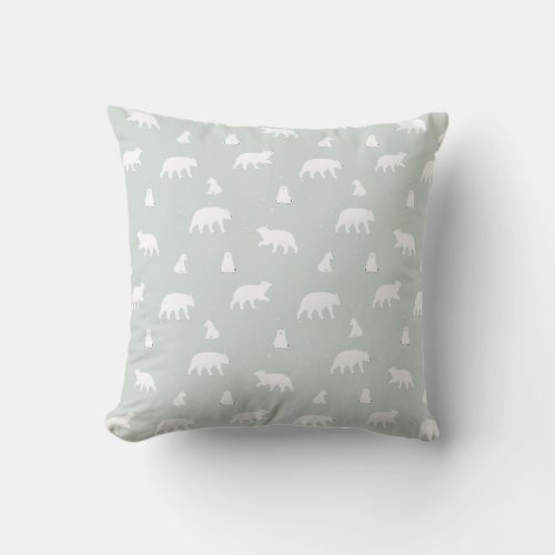 Polar Bear Snow Pattern Blue Throw Pillow