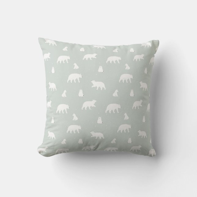 Polar Bear Snow Pattern Blue Throw Pillow (Front)