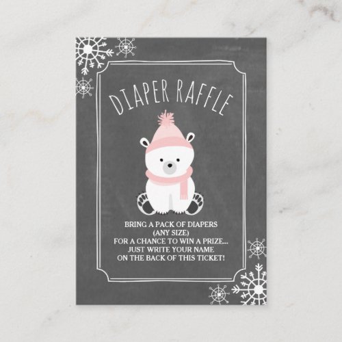 Polar Bear Snow Pink Baby Shower Diaper Raffle Enclosure Card