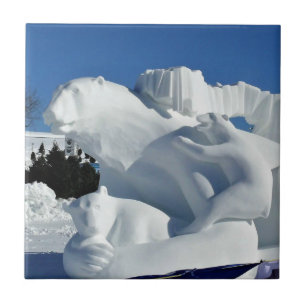 Polar Bear Snow Sculpture, Quebec, Canada Ceramic Tile