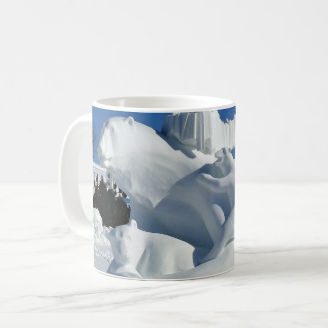Polar Bear Snow Sculpture, Quebec, Canada Coffee Mug (Front Left)