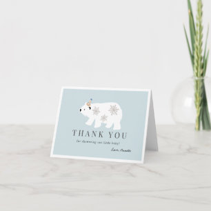 Polar Bear Snowflake Blue Baby Shower Letterpress Thank You Card