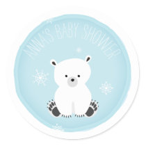 Polar Bear Snowflake Blue Boy Baby Shower Classic Round Sticker