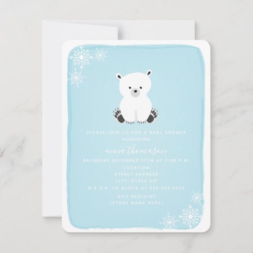 Polar Bear Snowflake Boy Baby Shower _ Blue Invitation