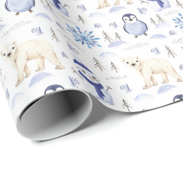 Polar Bear Snowflake Christmas Wrapping Paper (Roll Corner)