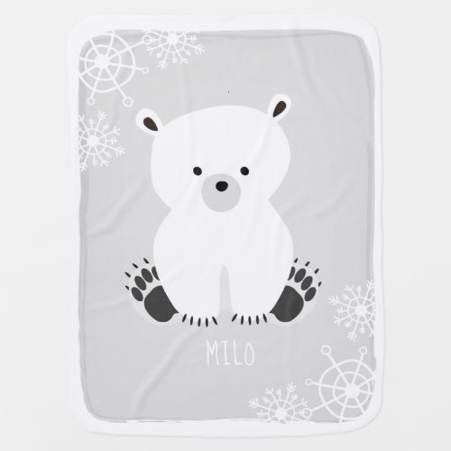 Polar Bear Snowflake Gray Neutral Baby Baby Blanket