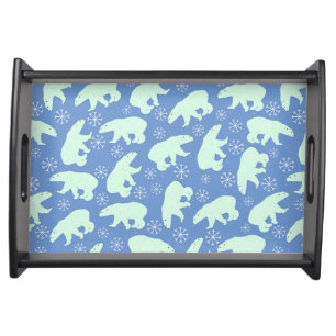 Polar Bear Snowflake Pattern on Blue Serving Tray