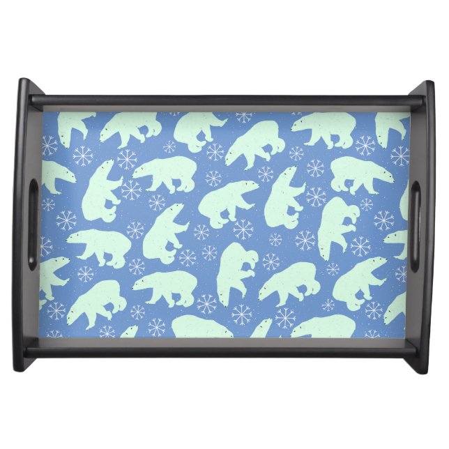 Polar Bear Snowflake Pattern on Blue Serving Tray (Front)