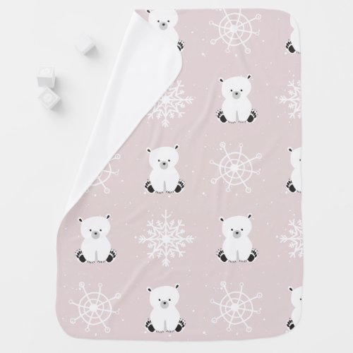Polar Bear Snowflake Pattern Pink Baby Girl Baby Blanket