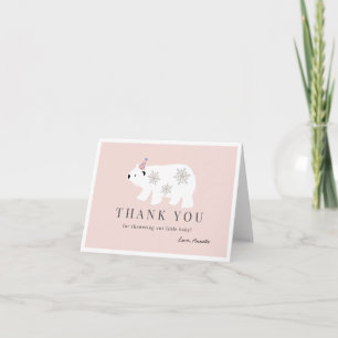 Polar Bear Snowflake Pink Baby Shower Letterpress Thank You Card